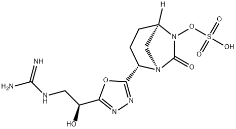 (1R,2S,5R)-2-[5-[(1S)-2-[(Aminoiminomethyl)amino]-1-hydroxyethyl]-1,3,4-oxadiazol-2-yl]-7-oxo-1,6-diazabicyclo[3.2.1]oct-6-ylhydrogen sulfate Structure