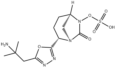 (1R,2S,5R)-2-[5-(2-Amino-2-methylpropyl)-1,3,4-oxadiazol-2-yl]-7-oxo-1,6-diazabicyclo[3.2.1]oct-6-yl hydrogen sulfate Structure