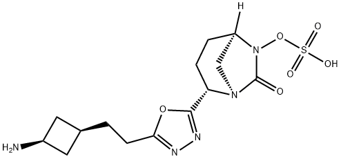 (1R,2S,5R)-2-[5-[2-(cis-3-Aminocyclobutyl)ethyl]-1,3,4-oxadiazol-2-yl]-7-oxo-1,6-diazabicyclo[3.2.1]oct-6-yl hydrogen sulfate Structure