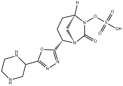 (1R,2S,5R)-7-Oxo-2-[5-(2S)-2-piperazinyl-1,3,4-oxadiazol-2-yl]-1,6-diazabicyclo[3.2.1]oct-6-ylhydrogen sulfate Structure