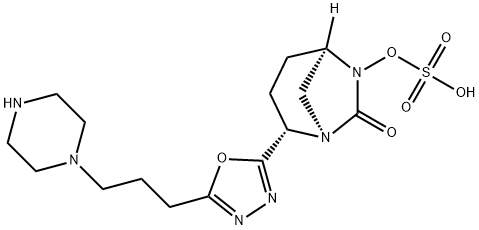 (1R,2S,5R)-7-Oxo-2-[5-[3-(1-piperazinyl)propyl]-1,3,4-oxadiazol-2-yl]-1,6-diazabicyclo[3.2.1]oct-6-yl hydrogen sulfate Structure