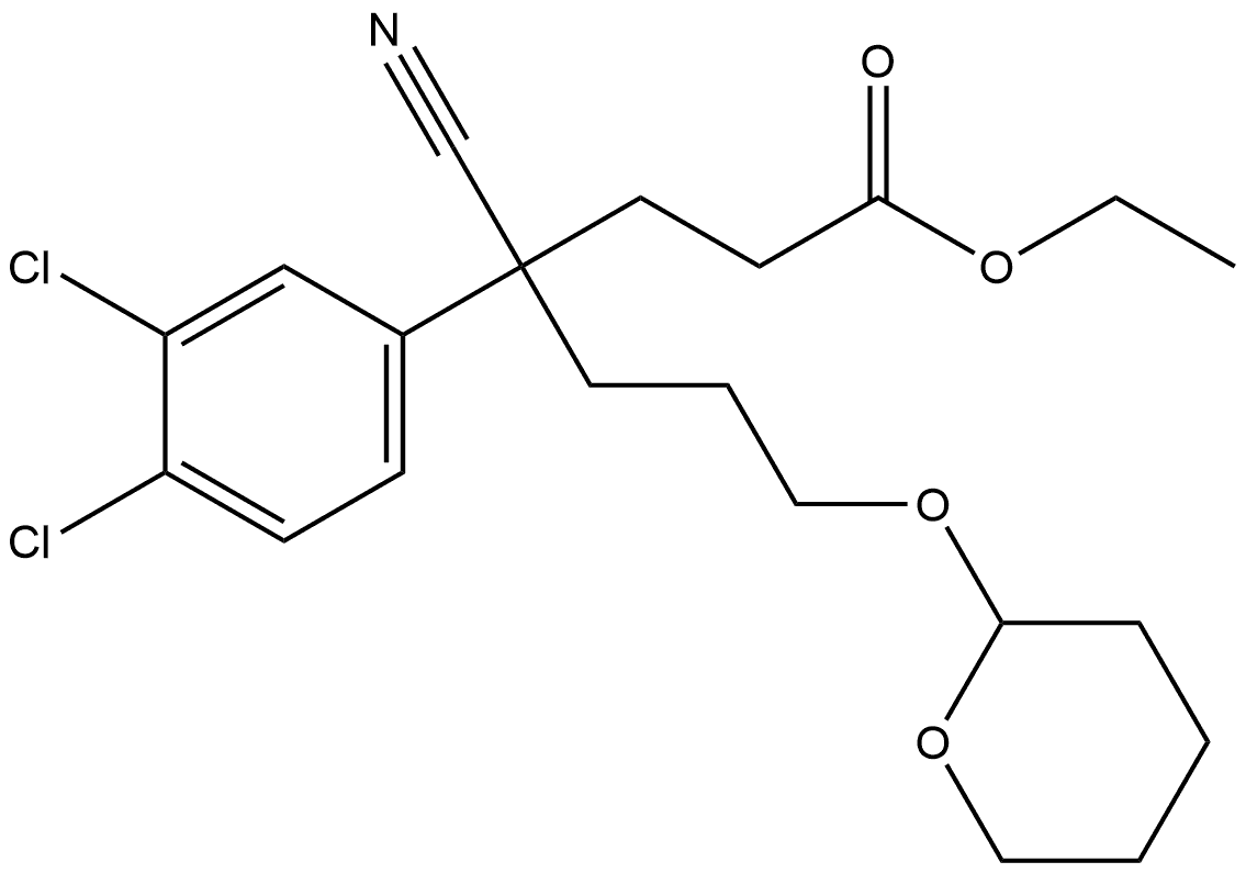 Benzenebutanoic acid, 3,4-dichloro-γ-cyano-γ-[3-[(tetrahydro-2H-pyran-2-yl)oxy]propyl]-, ethyl ester Structure
