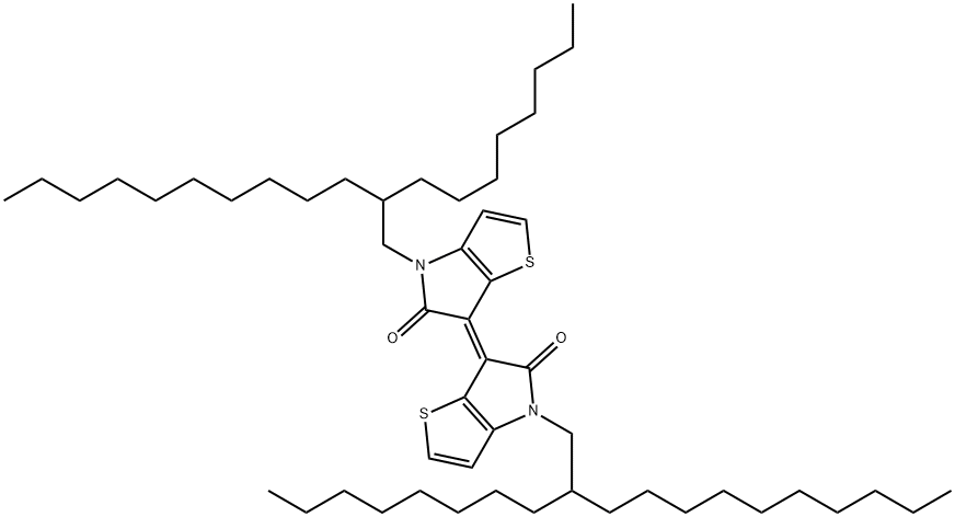 5H-Thieno[3,2-b]pyrrol-5-one, 6-[4,5-dihydro-4-(2-octyldodecyl)-5-oxo-6H-thieno[3,2-b]pyrrol-6-ylidene]-4,6-dihydro-4-(2-octyldodecyl)-, (6E)- Structure