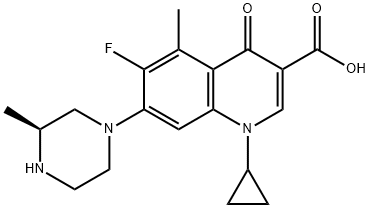 3-Quinolinecarboxylic acid, 1-cyclopropyl-6-fluoro-1,4-dihydro-5-methyl-7-[(3S)-3-methyl-1-piperazinyl]-4-oxo- Structure