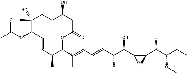 Oxacyclododec-9-en-2-one, 8-(acetyloxy)-4,7-dihydroxy-12-[(1E,3E,5R,6R)-6-hydroxy-6-[(2R,3R)-3-[(1R,2S)-2-methoxy-1-methylbutyl]-2-oxiranyl]-1,5-dimethyl-1,3-hexadien-1-yl]-7,11-dimethyl-, (4R,7R,8S,9E,11S,12S)- Structure