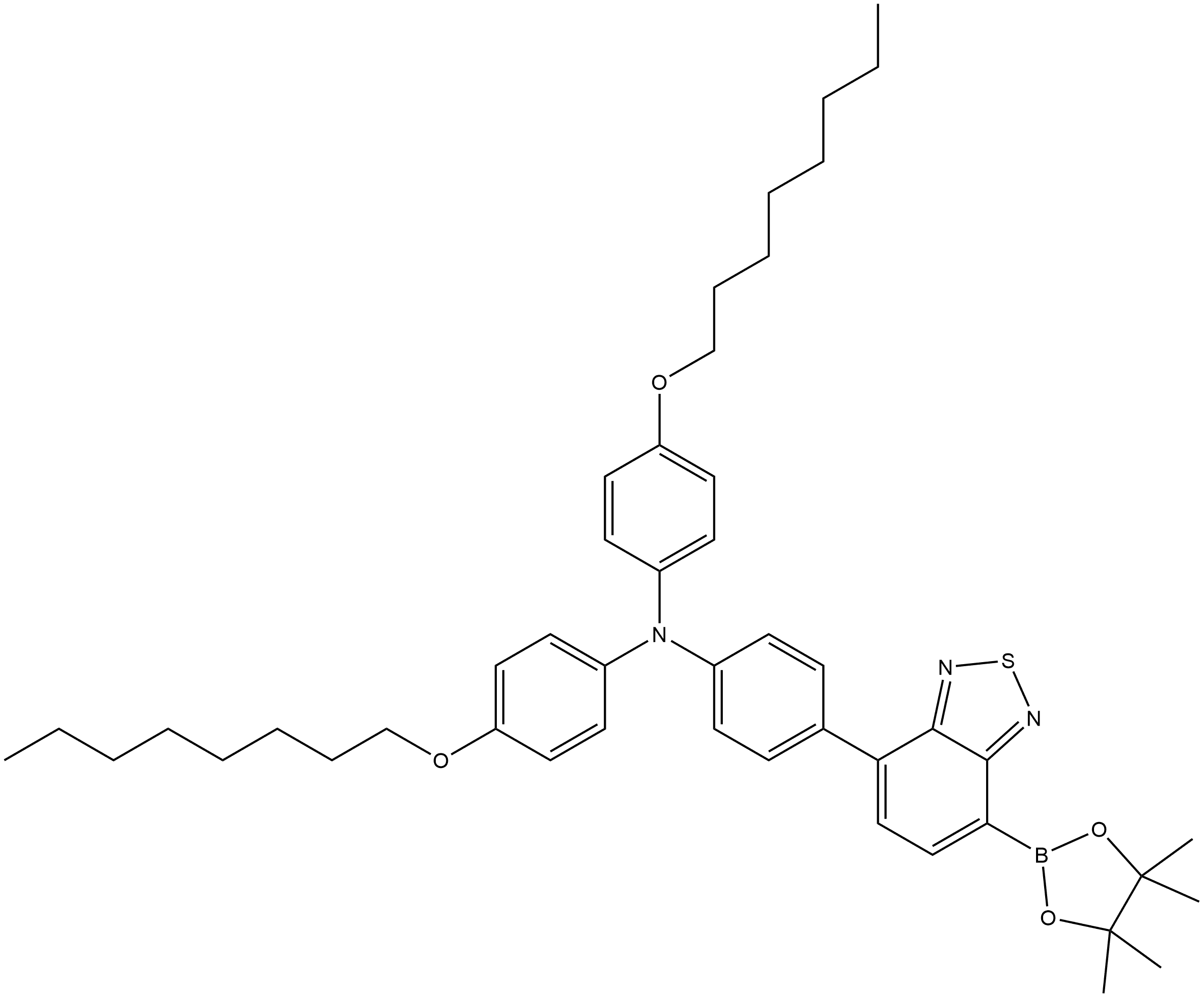 N,N-Bis[4-(octyloxy)phenyl]-4-[7-(4,4,5,5-tetramethyl-1,3,2-dioxaborolan-2-yl)-2,1,3-benzothiadiazol-4-yl]benzenamine Structure