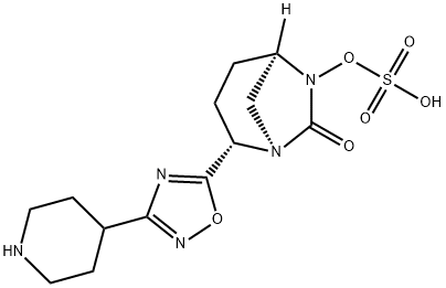 (1R,2S,5R)-7-Oxo-2-[3-(4-piperidinyl)-1,2,4-oxadiazol-5-yl]-1,6-diazabicyclo[3.2.1]oct-6-ylhydrogen sulfate Structure