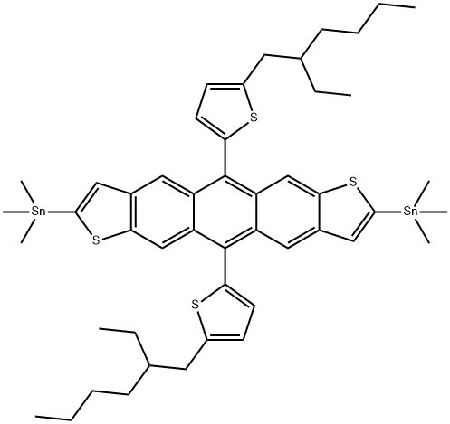 Stannane, 1,1'-[5,11-bis[5-(2-ethylhexyl)-2-thienyl]anthra[2,3-b:6,7-b']dithiophene-2,8-diyl]bis[1,1,1-trimethyl- 구조식 이미지