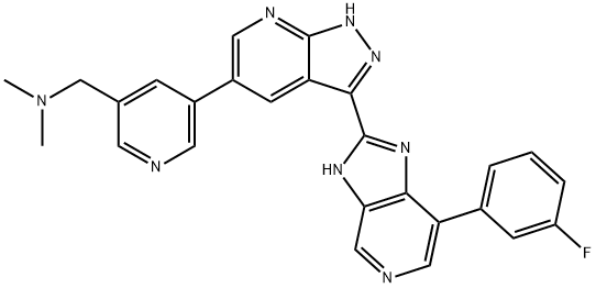 3-Pyridinemethanamine, 5-[3-[7-(3-fluorophenyl)-3H-imidazo[4,5-c]pyridin-2-yl]-1H-pyrazolo[3,4-b]pyridin-5-yl]-N,N-dimethyl- Structure