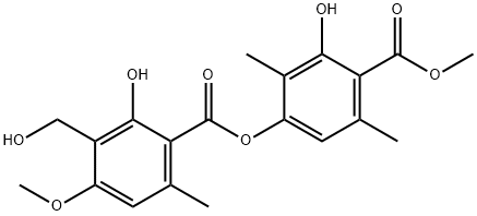 Benzoic acid, 2-hydroxy-4-[[2-hydroxy-3-(hydroxymethyl)-4-methoxy-6-methylbenzoyl]oxy]-3,6-dimethyl-, methyl ester 구조식 이미지