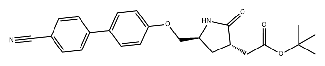 3-Pyrrolidineacetic acid, 5-[[(4'-cyano[1,1'-biphenyl]-4-yl)oxy]methyl]-2-oxo-, 1,1-dimethylethyl ester, (3S-trans)- (9CI) Structure