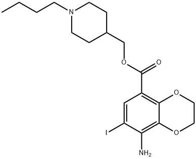 1,4-Benzodioxin-5-carboxylic acid, 8-amino-2,3-dihydro-7-iodo-, (1-butyl-4-piperidinyl)methyl ester Structure