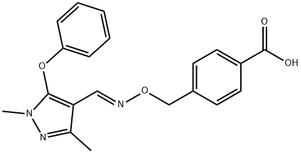 Benzoic acid, 4-[[[(E)-[(1,3-dimethyl-5-phenoxy-1H-pyrazol-4-yl)methylene]amino]oxy]methyl]- Structure