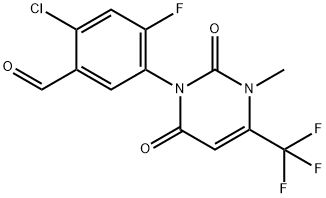 Benzaldehyde, 2-chloro-5-[3,6-dihydro-3-methyl-2,6-dioxo-4-(trifluoromethyl)-1(2H)-pyrimidinyl]-4-fluoro- Structure