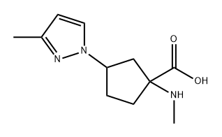 Cyclopentanecarboxylic acid, 1-(methylamino)-3-(3-methyl-1H-pyrazol-1-yl)- Structure