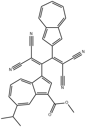 1-Azulenecarboxylic acid, 3-[2-(2-azulenyl)-3,3-dicyano-1-(dicyanomethylene)-2-propen-1-yl]-7-(1-methylethyl)-, methyl ester Structure