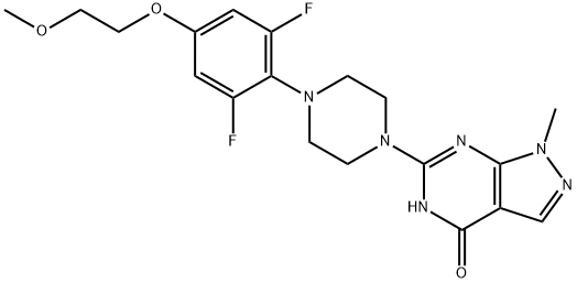 4H-Pyrazolo[3,4-d]pyrimidin-4-one, 6-[4-[2,6-difluoro-4-(2-methoxyethoxy)phenyl]-1-piperazinyl]-1,5-dihydro-1-methyl- Structure