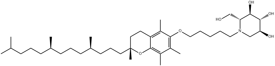 3,4,5-Piperidinetriol, 1-[5-[[(2R)-3,4-dihydro-2,5,7,8-tetramethyl-2-[(4R,8R)-4,8,12-trimethyltridecyl]-2H-1-benzopyran-6-yl]oxy]pentyl]-2-(hydroxymethyl)-, (2R,3R,4R,5S)- Structure