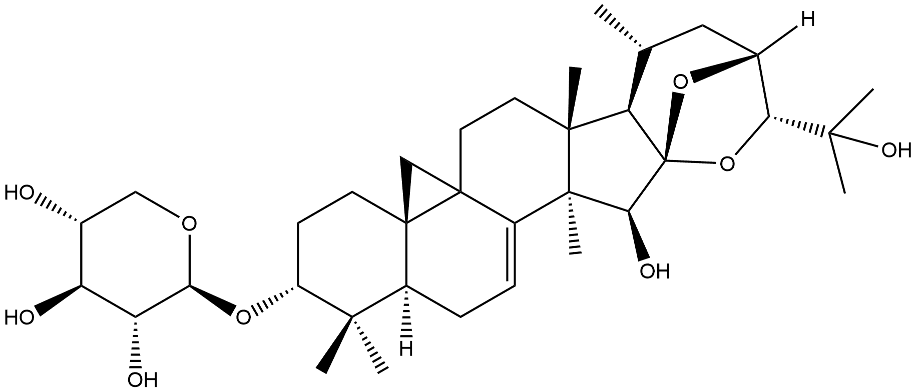 β-D-Xylopyranoside, (3β,15α,16α,23R,24R)-16,23:16,24-diepoxy-15,25-dihydroxy-9,19-cyclolanost-7-en-3-yl 구조식 이미지