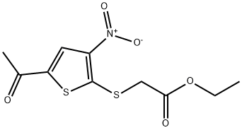 Acetic acid, 2-[(5-acetyl-3-nitro-2-thienyl)thio]-, ethyl ester Structure