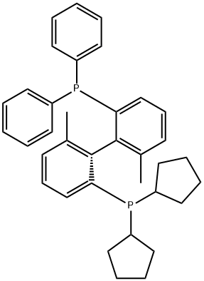 (R)-Dicyclopentyl(2'-(diphenylphosphino)-6,6'-dimethyl-[1,1'-biphenyl]-2-yl)phosphine 구조식 이미지