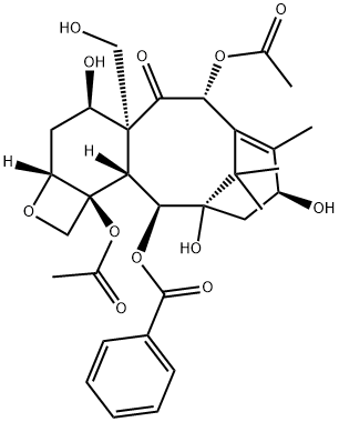 7,11-Methano-5H-cyclodeca[3,4]benz[1,2-b]oxet-5-one, 6,12b-bis(acetyloxy)-12-(benzoyloxy)-1,2a,3,4,4a,6,9,10,11,12,12a,12b-dodecahydro-4,9,11-trihydroxy-4a-(hydroxymethyl)-8,13,13-trimethyl-, (2aR,4R,4aR,6R,9S,11S,12S,12aR,12bS)- 구조식 이미지