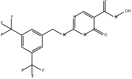 5-Pyrimidinecarboxamide, 2-[[[3,5-bis(trifluoromethyl)phenyl]methyl]amino]-1,6-dihydro-N-hydroxy-6-oxo- Structure