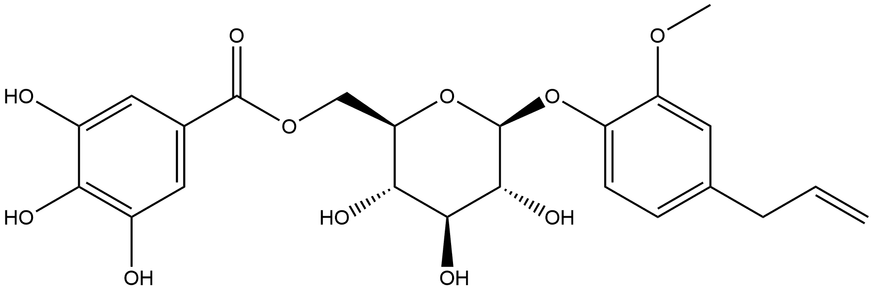 β-D-Glucopyranoside, 2-methoxy-4-(2-propen-1-yl)phenyl, 6-(3,4,5-trihydroxybenzoate) Structure