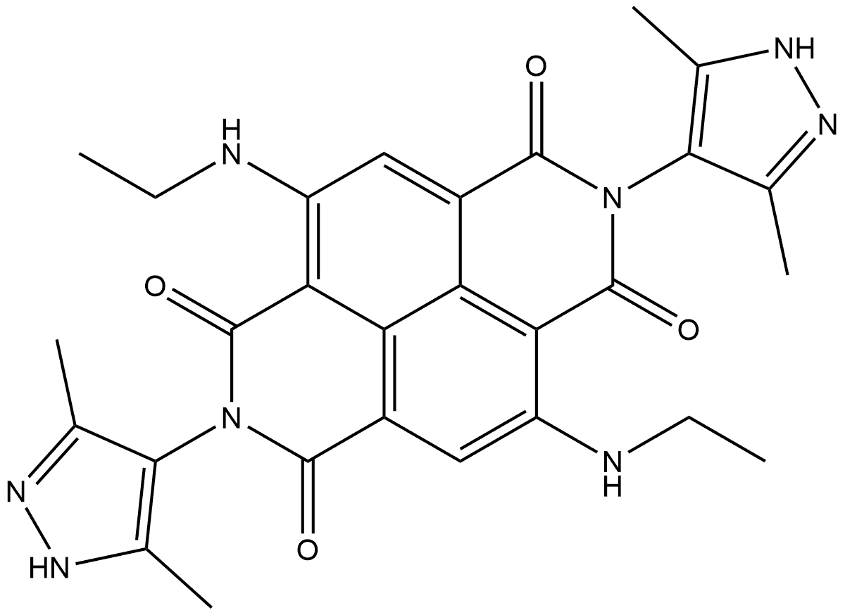 2,7-bis(3,5-dimethyl-1H-pyrazol-4-yl)-4,9-bis(ethylamino)benzo[lmn][3,8]phenanthroline-1,3,6,8(2H,7H)-tetraone Structure