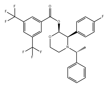 Benzoic acid, 3,5-bis(trifluoromethyl)-, (2S,3R)-3-(4-fluorophenyl)-4-[(1R)-1-phenylethyl]-2-morpholinyl ester 구조식 이미지