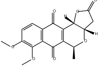 2H-Furo[3,2-b]naphtho[2,3-d]pyran-2,6,11-trione, 3,3a,5,11b-tetrahydro-7,8-dimethoxy-5-methyl-, (3aS,5S,11bS)- Structure