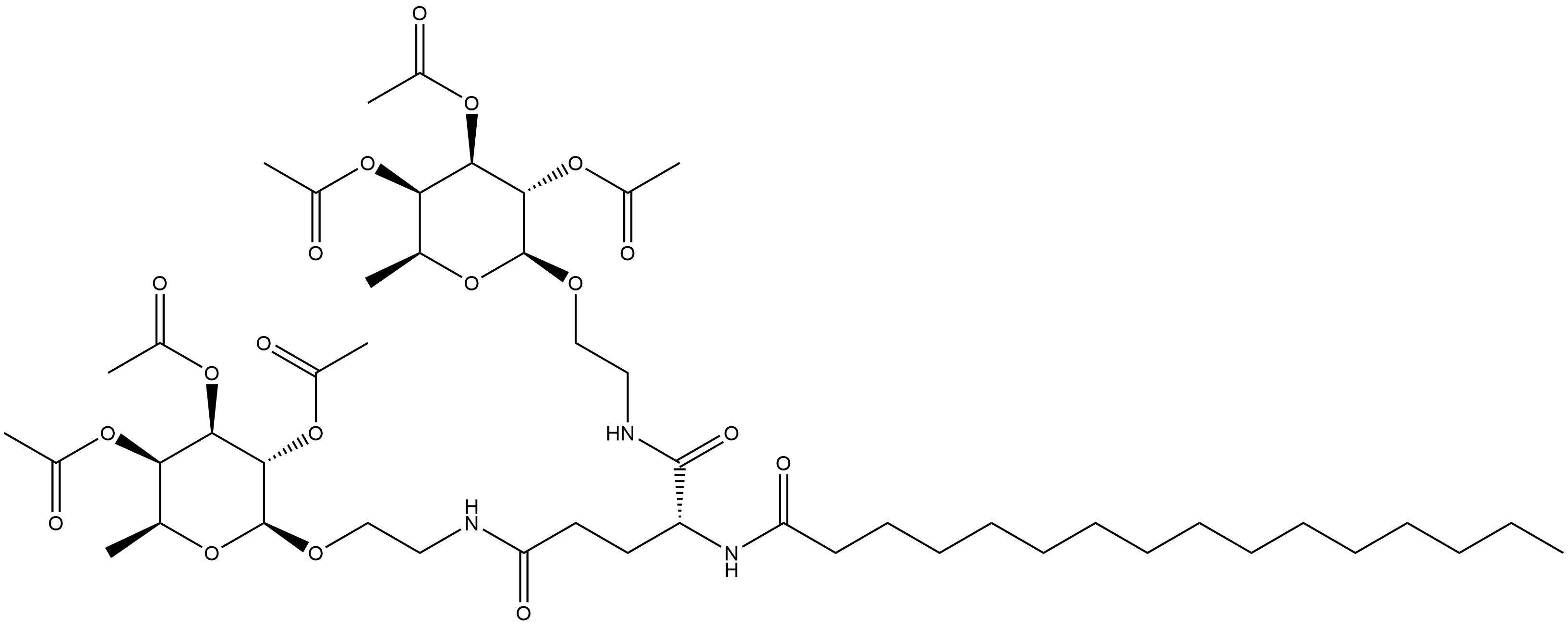 (R)-2-[(1-oxohexadecyl)amino]-N,N'-bis[2-[(2,3,4-tri-O-acetyl-6-deoxy-β-L-galactopyranosyl)oxy]ethyl]-Pentanediamide Structure