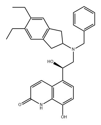 2(1H)-Quinolinone, 5-[(1R)-2-[(5,6-diethyl-2,3-dihydro-1H-inden-2-yl)(phenylmethyl)amino]-1-hydroxyethyl]-8-hydroxy- Structure