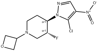 (3S,4S)-rel-4-(5-chloro-4-nitro-pyrazol-1-yl)-3-fluoro-1-(oxetan-3-yl)piperidine Structure