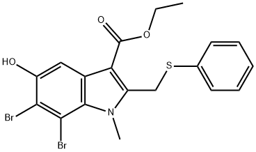 1H-Indole-3-carboxylic acid, 6,7-dibromo-5-hydroxy-1-methyl-2-[(phenylthio)methyl]-, ethyl ester Structure