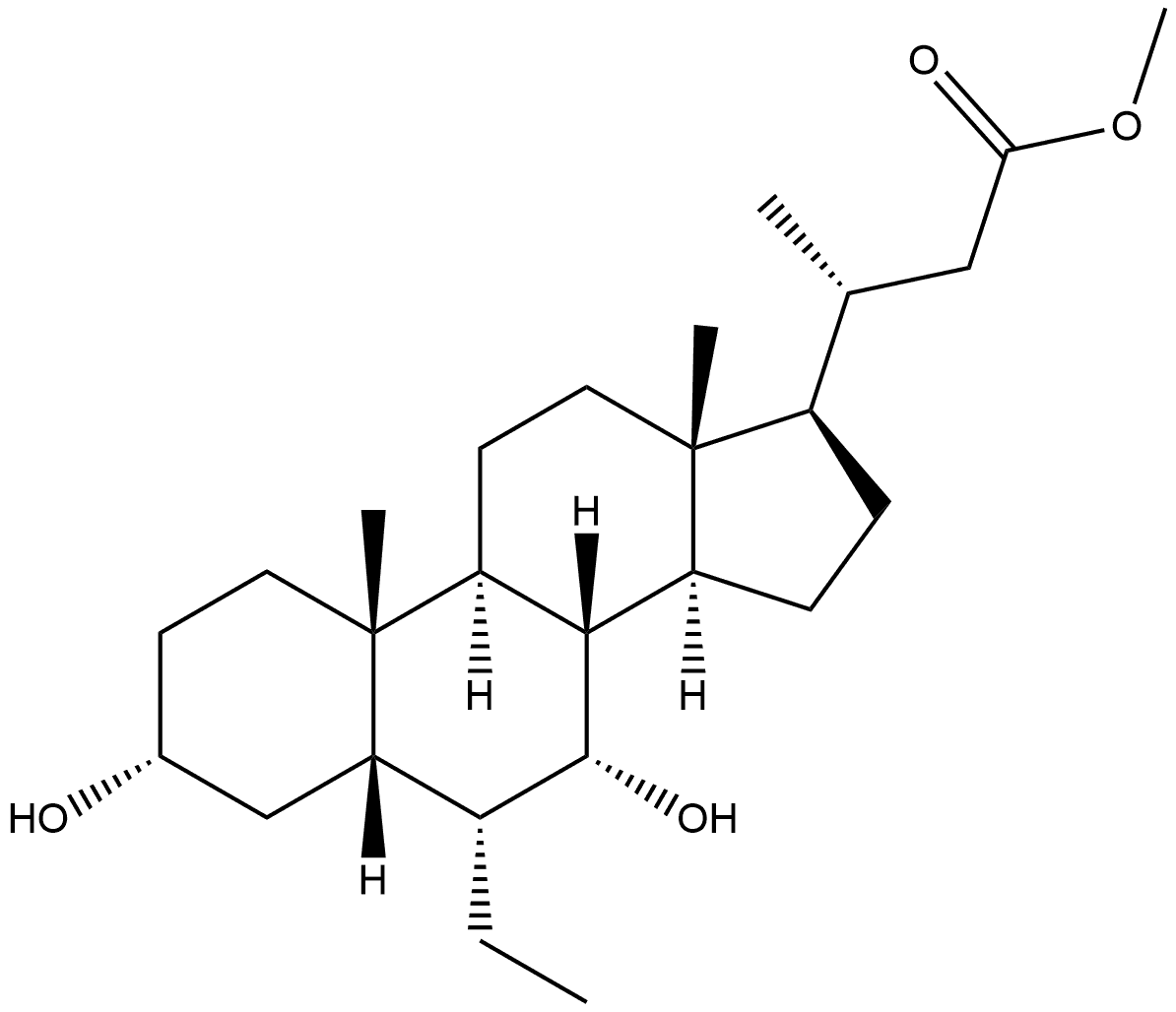 24-Norcholan-23-oic acid, 6-ethyl-3,7-dihydroxy-, methyl ester, (3α,5β,6α,7α)- Structure
