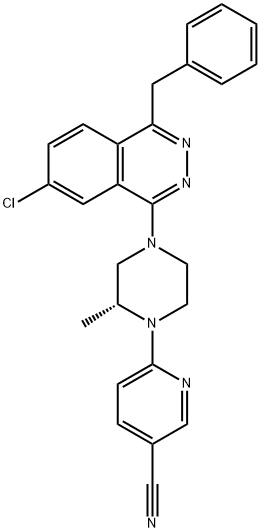 3-Pyridinecarbonitrile, 6-[(2R)-4-[7-chloro-4-(phenylmethyl)-1-phthalazinyl]-2-methyl-1-piperazinyl]- Structure