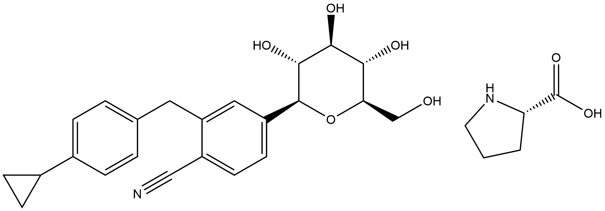 L-Proline, compd. with 2-[(4-cyclopropylphenyl)methyl]-4-β-D-glucopyranosylbenzonitrile (1:1) Structure