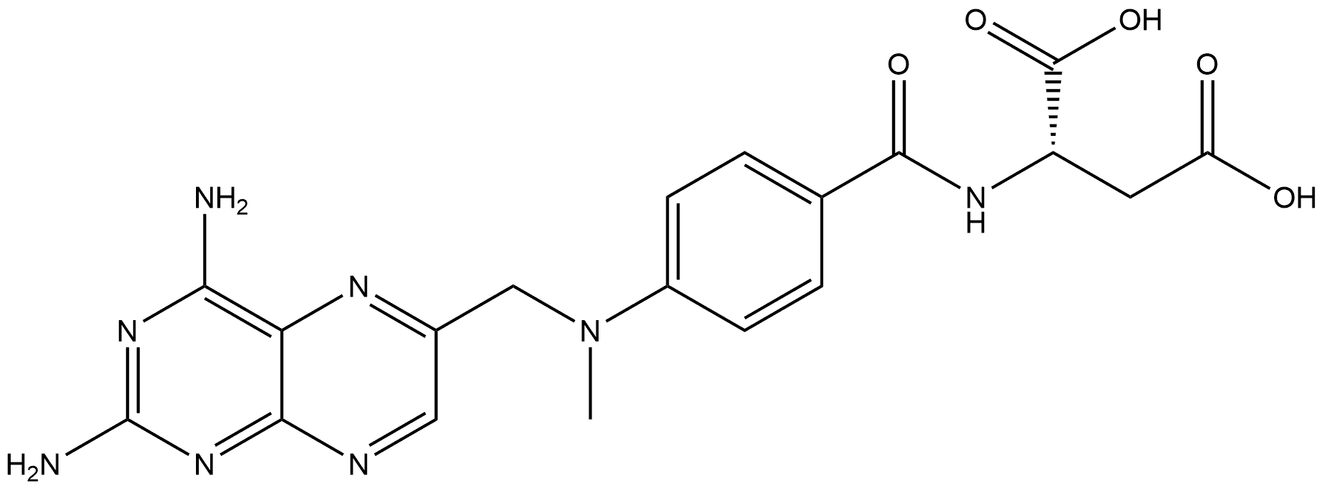 L-Aspartic acid, N-[4-[[(2,4-diamino-6-pteridinyl)methyl]methylamino]benzoyl]- 구조식 이미지