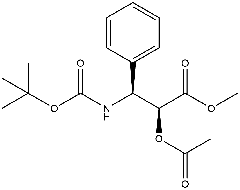 Benzenepropanoic acid, α-(acetyloxy)-β-[[(1,1-dimethylethoxy)carbonyl]amino]-, methyl ester, (αS,βS)- 구조식 이미지