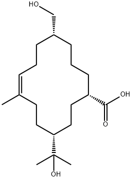 7-Cyclotetradecene-1-carboxylic acid, 11-(hydroxymethyl)-4-(1-hydroxy-1-methylethyl)-7-methyl-, [1S-(1R*,4R*,7Z,11S*)]- (9CI) Structure
