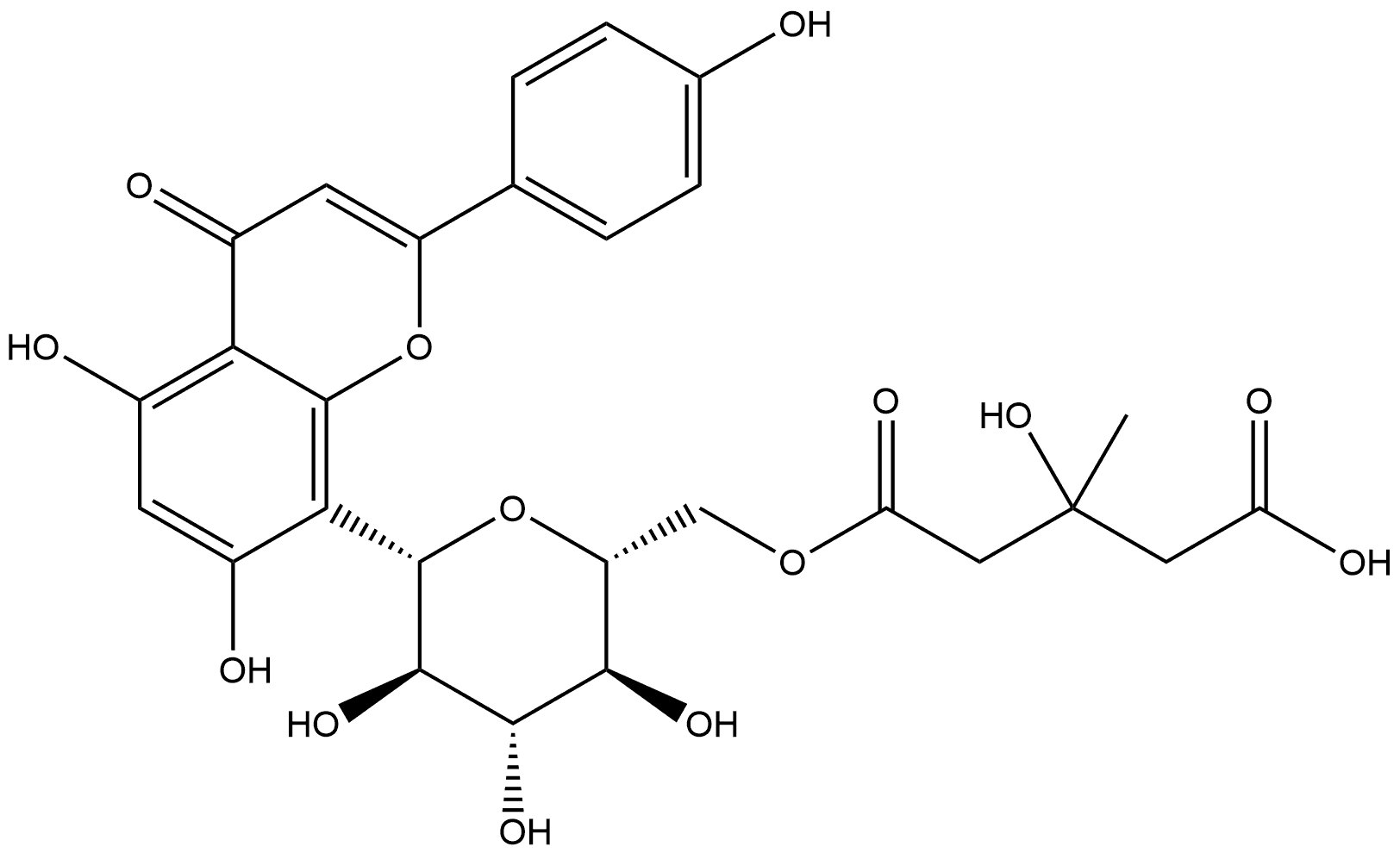4H-1-Benzopyran-4-one, 8-[6-O-(4-carboxy-3-hydroxy-3-methyl-1-oxobutyl)-β-D-glucopyranosyl]-5,7-dihydroxy-2-(4-hydroxyphenyl)- 구조식 이미지