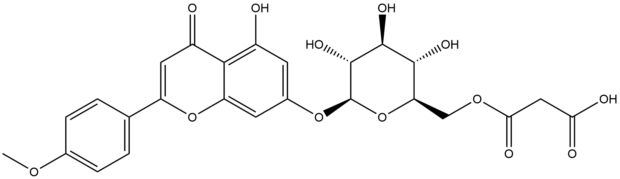 7-[[6-O-(2-Carboxyacetyl)-β-D-glucopyranosyl]oxy]-5-hydroxy-2-(4-methoxyphenyl)-4H-1-benzopyran-4-one 구조식 이미지