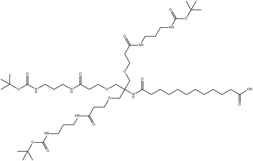 15,15-bis(13,13-dimethyl-5,11-dioxo-2,12-dioxa-6,10-diazatetradecyl)-2,2-dimethyl-4,10,17-trioxo-3,13-dioxa-5,9,16-triazaoctacosan-28-oic acid 구조식 이미지