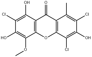 9H-Xanthen-9-one, 2,4,7-trichloro-3,6,8-trihydroxy-5-methoxy-1-methyl- Structure