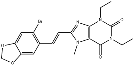 (E)-8-(2-(6-Bromobenzo[d][1,3]dioxol-5-yl)vinyl)-1,3-diethyl-7-methyl-1H-purine-2,6(3H,7H)-dione Structure