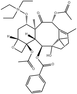 7,11-Methano-5H-cyclodeca[3,4]benz[1,2-b]oxet-5-one, 6,12b-bis(acetyloxy)-12-(benzoyloxy)-1,2a,3,4,4a,6,9,10,11,12,12a,12b-dodecahydro-11-hydroxy-4a,8,13,13-tetramethyl-4-[(triethylsilyl)oxy]-, (2aR,4S,4aS,6R,11S,12S,12aR,12bS)- Structure