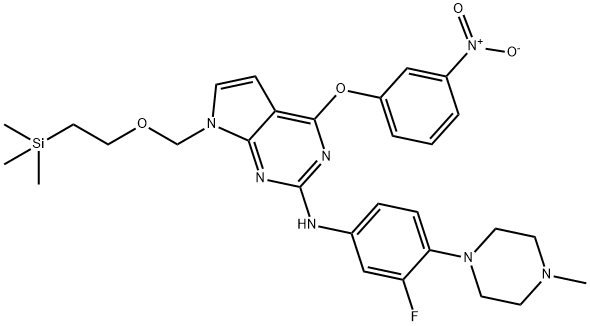 7H-Pyrrolo[2,3-d]pyrimidin-2-amine, N-[3-fluoro-4-(4-methyl-1-piperazinyl)phenyl]-4-(3-nitrophenoxy)-7-[[2-(trimethylsilyl)ethoxy]methyl]- Structure