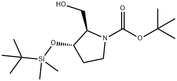 1-Pyrrolidinecarboxylic acid, 3-[[(1,1-dimethylethyl)dimethylsilyl]oxy]-2-(hydroxymethyl)-, 1,1-dimethylethyl ester, (2R,3S)- Structure