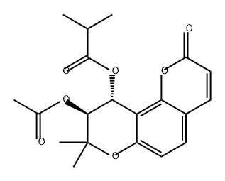 Propanoic acid, 2-methyl-, (9S,10R)-9-(acetyloxy)-9,10-dihydro-8,8-dimethyl-2-oxo-2H,8H-benzo[1,2-b:3,4-b']dipyran-10-yl ester 구조식 이미지